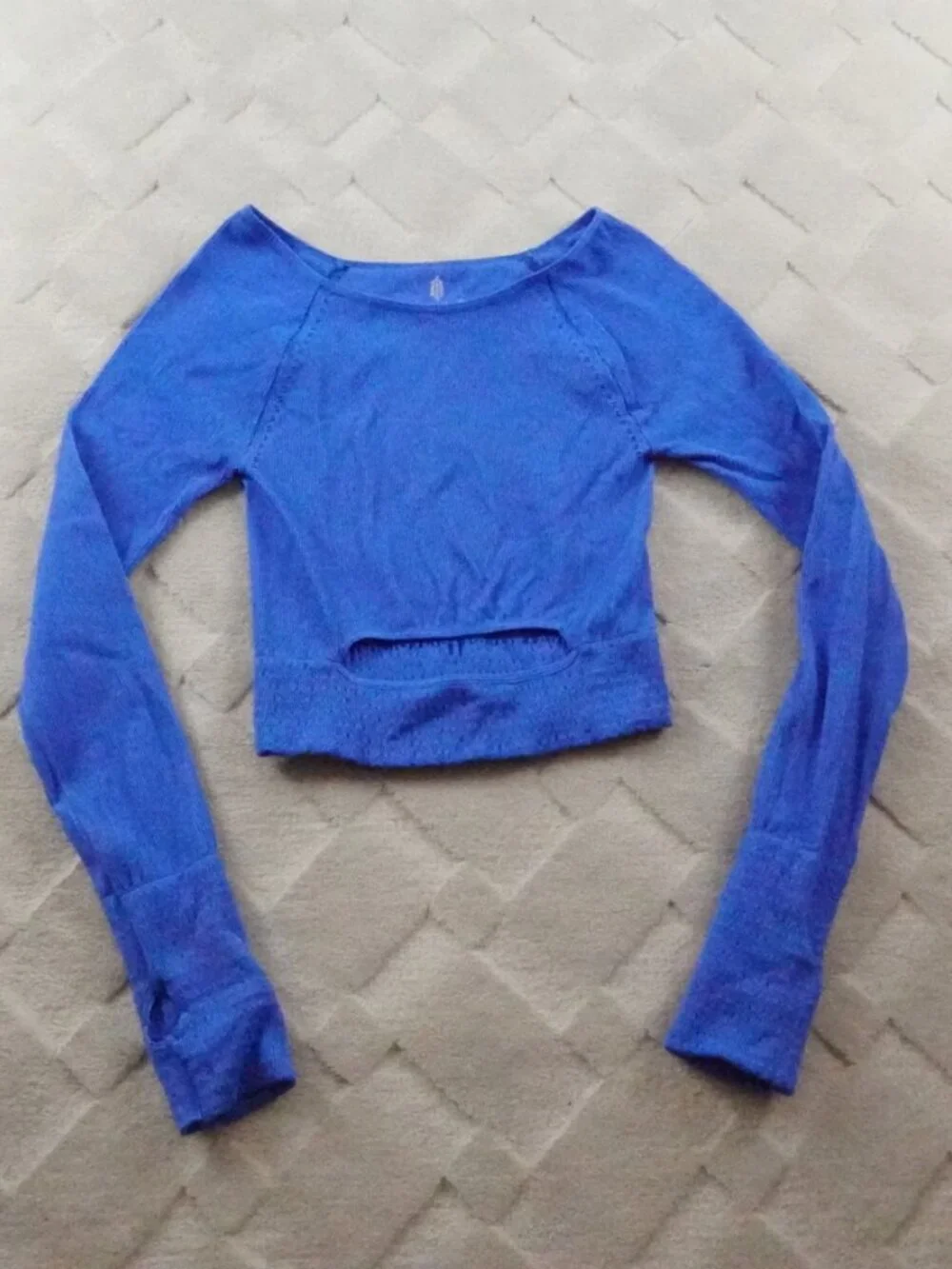 Free People Movment Cut It Out Crop Top Womens Medium Blue Long Sleeve Ribbed